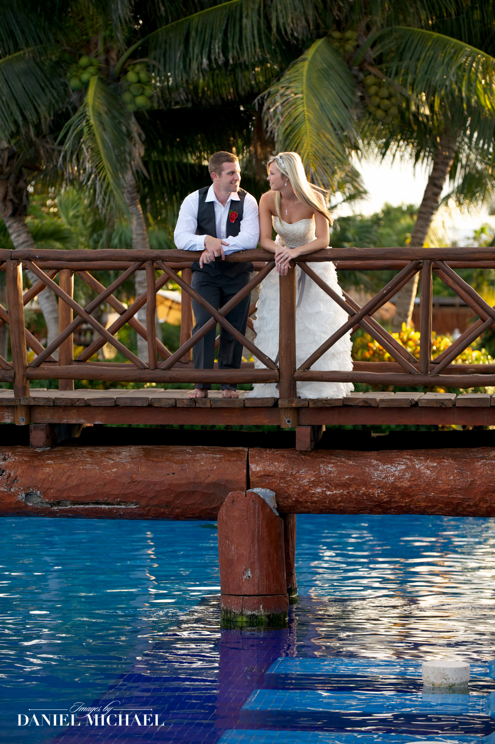 Cancun Mexico Destination Wedding Photography on bridge